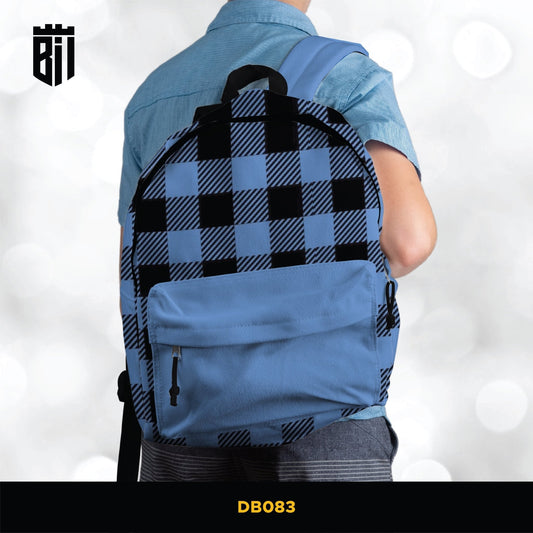 DB083 Blue Checkered Allover Printed Backpack - BREACHIT
