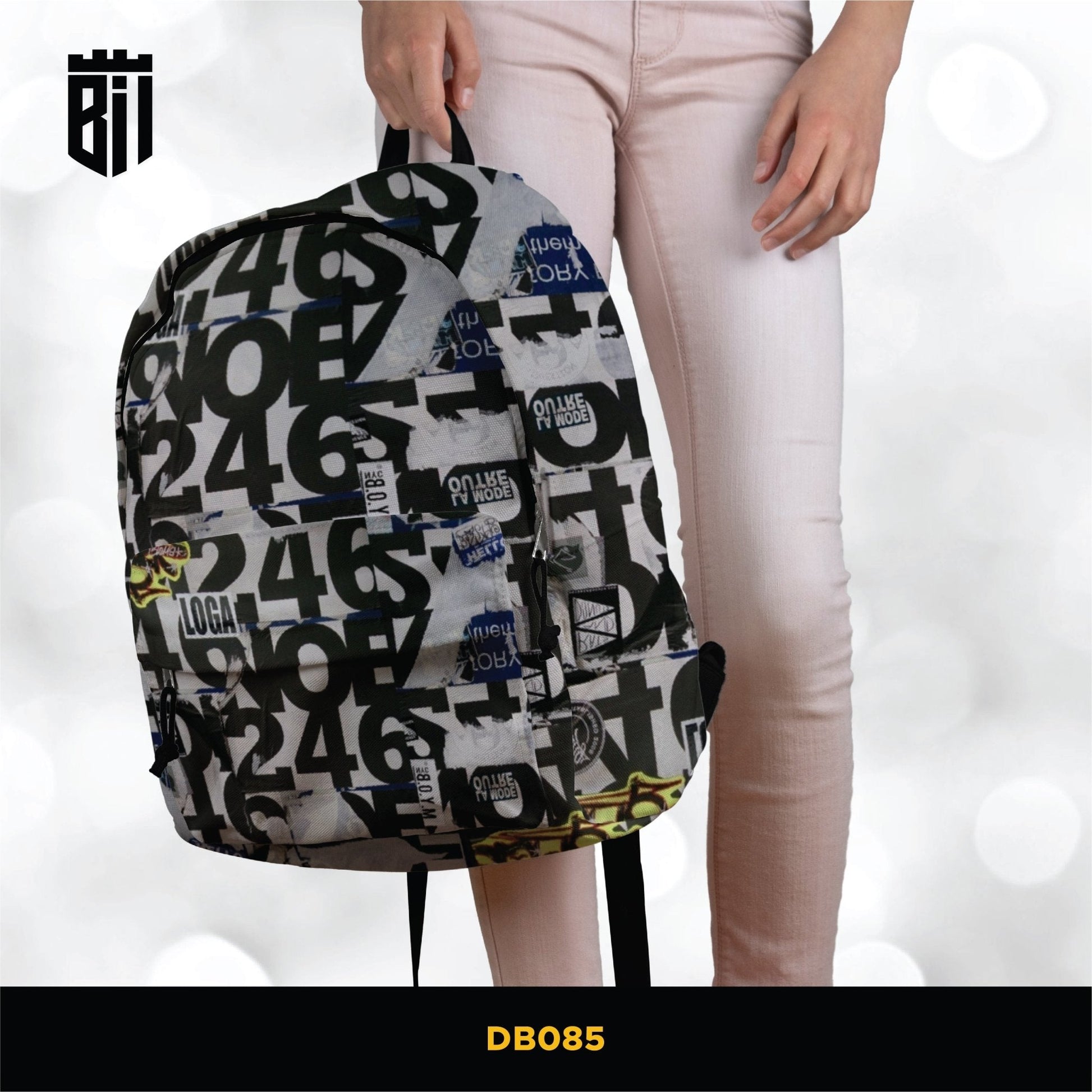 DB085 Typography Art Allover Printed Backpack - BREACHIT