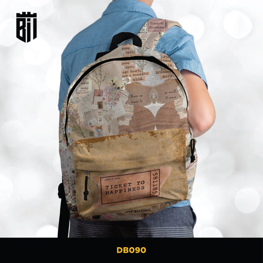DB090 Ticket to Happiness Allover Printed Backpack - BREACHIT