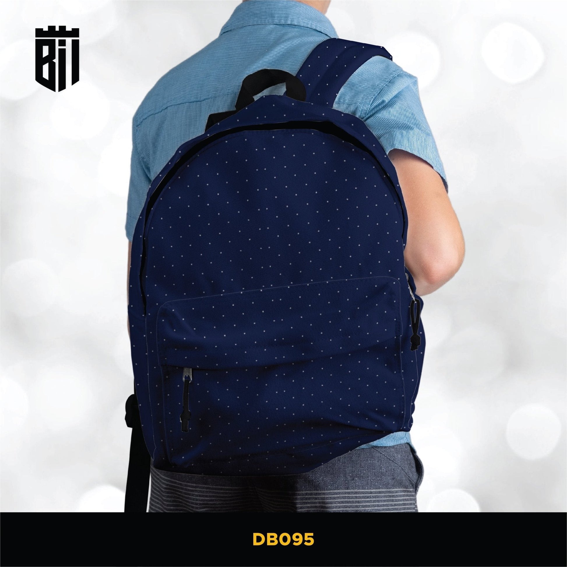 DB095 Blue Dot Pattern Allover Printed Backpack - BREACHIT