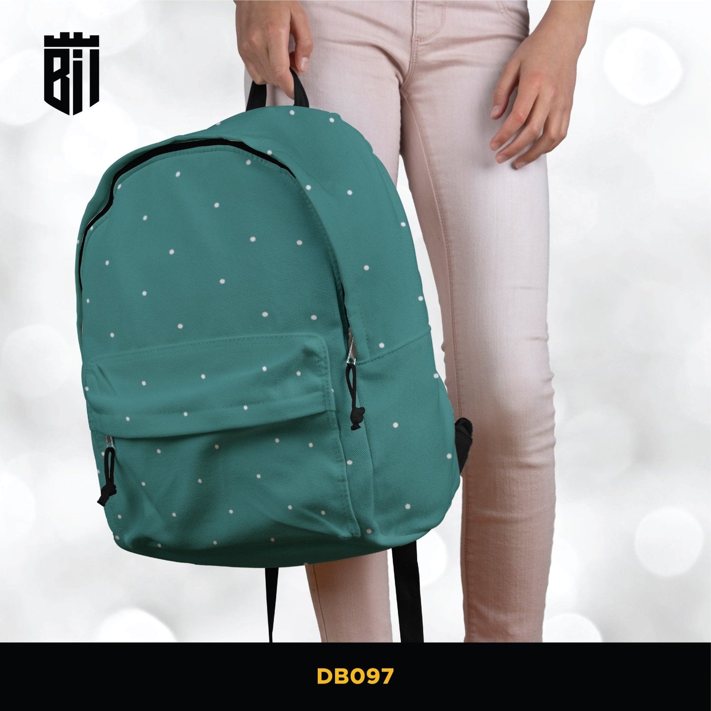 DB097 Green Dot Pattern Allover Printed Backpack - BREACHIT