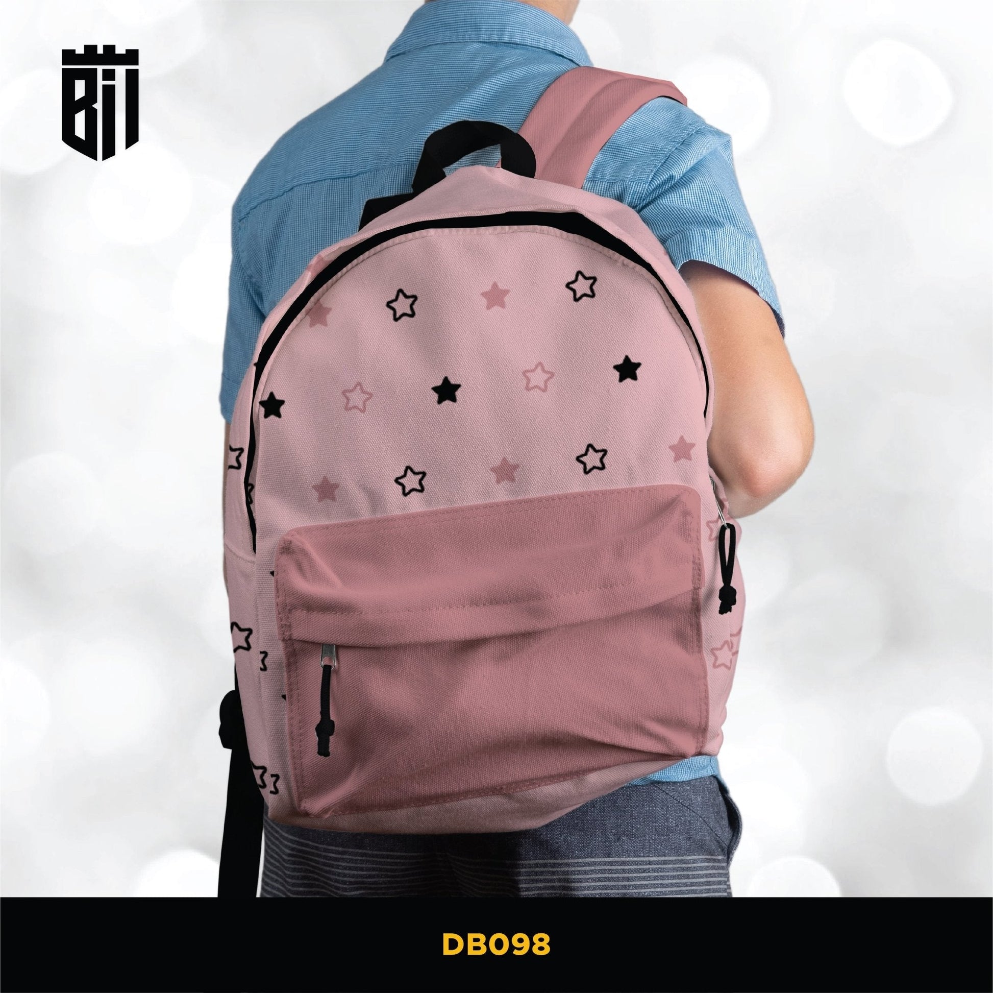 DB098 Pink Stars Pattern Allover Printed Backpack - BREACHIT