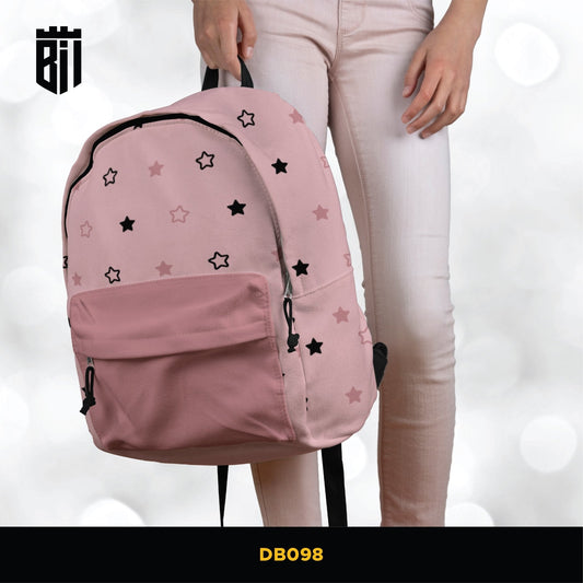 DB098 Pink Stars Pattern Allover Printed Backpack - BREACHIT