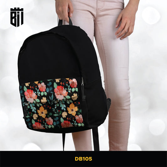 DB105 Black Floral Pocket Allover Printed Backpack - BREACHIT