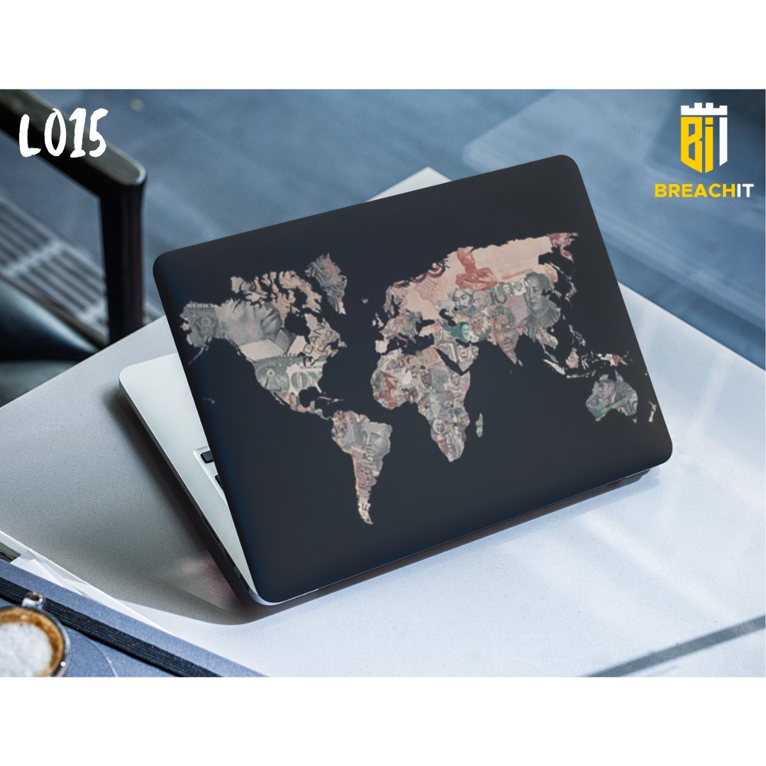 Black World Map Laptop Skin Cover Make Your Own BREACHIT   L015 Black World Map Laptop Skin 440269 