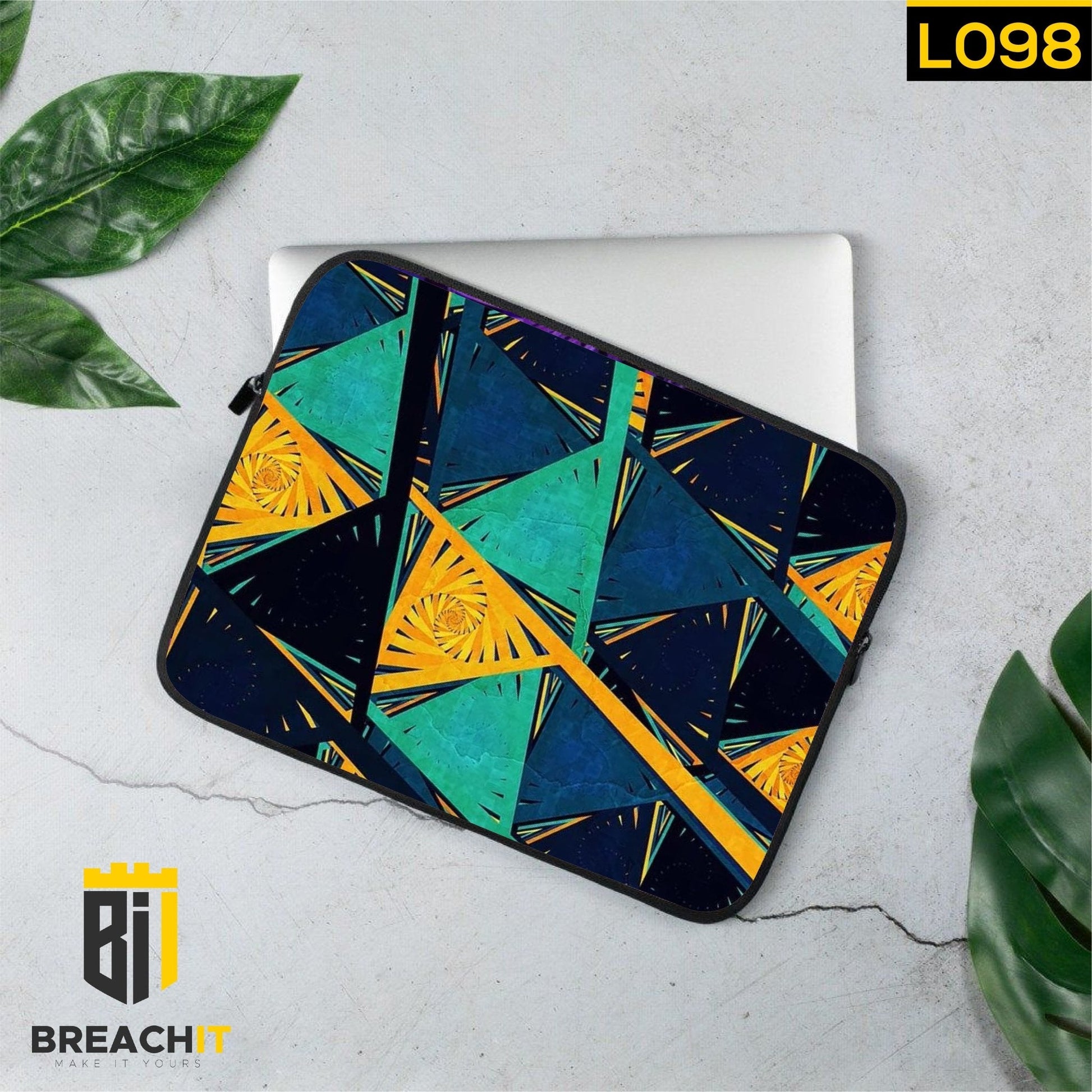 L098 Blue Yellow Abstract Laptop Sleeve - BREACHIT