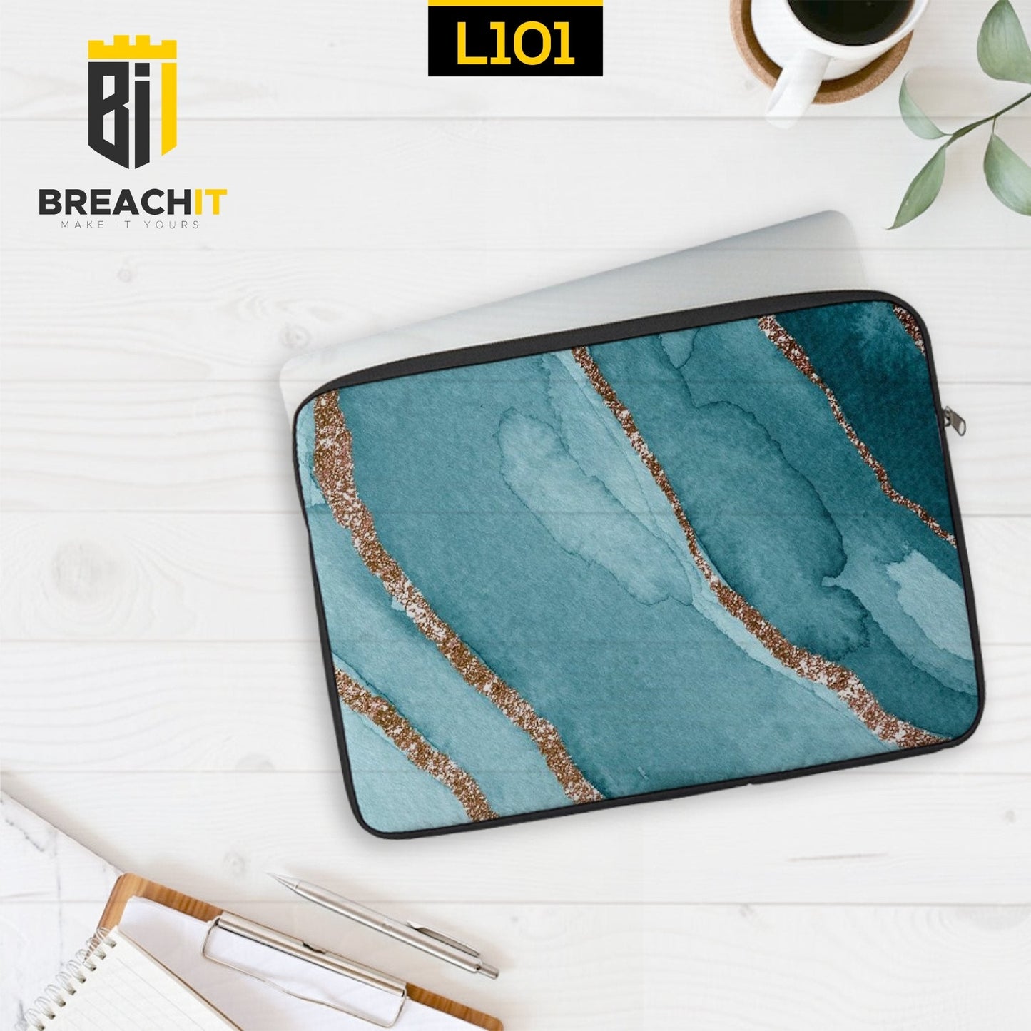 L101 Blue Aesthetic Marble Laptop Sleeve - BREACHIT