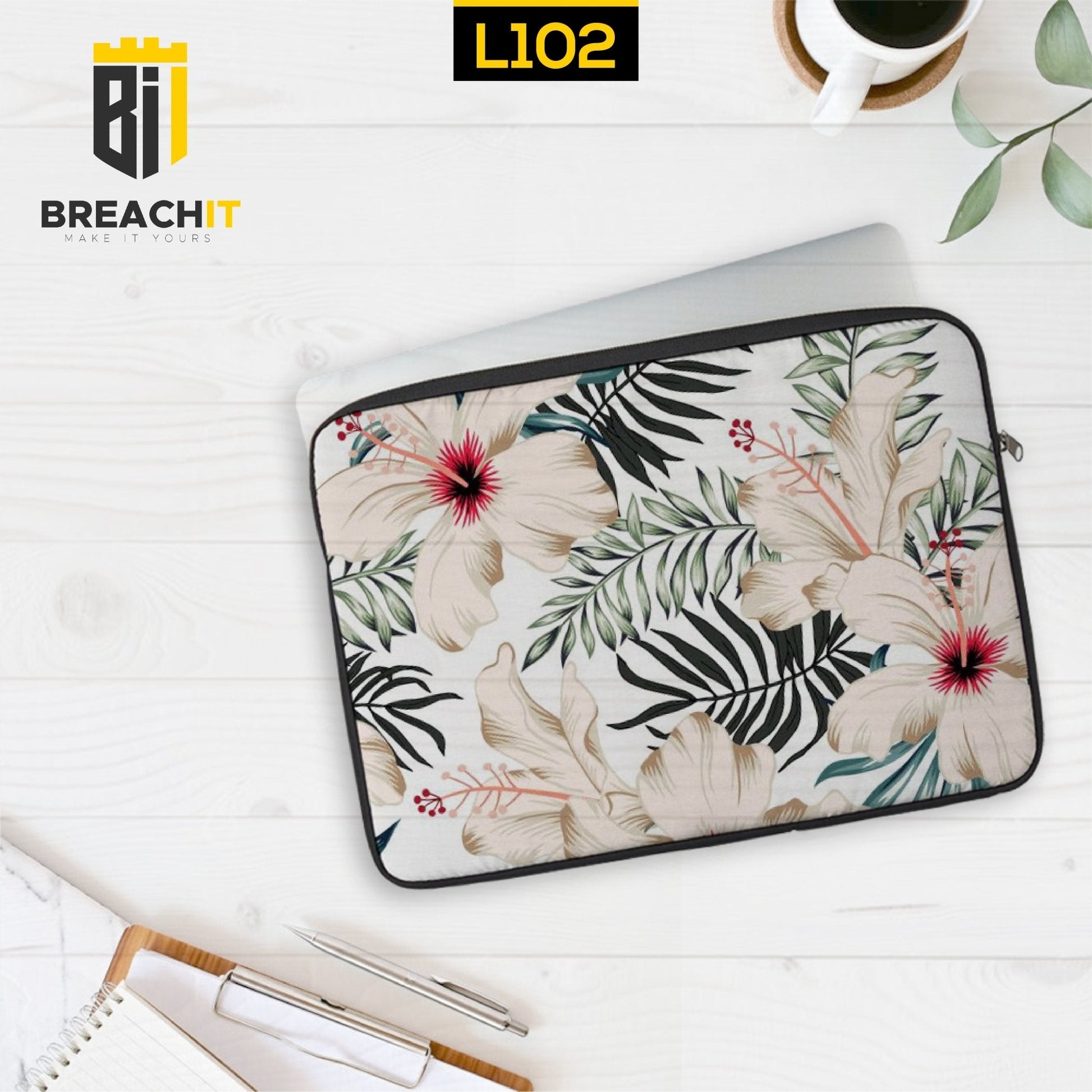 L102 Pink Floral Laptop Sleeve - BREACHIT