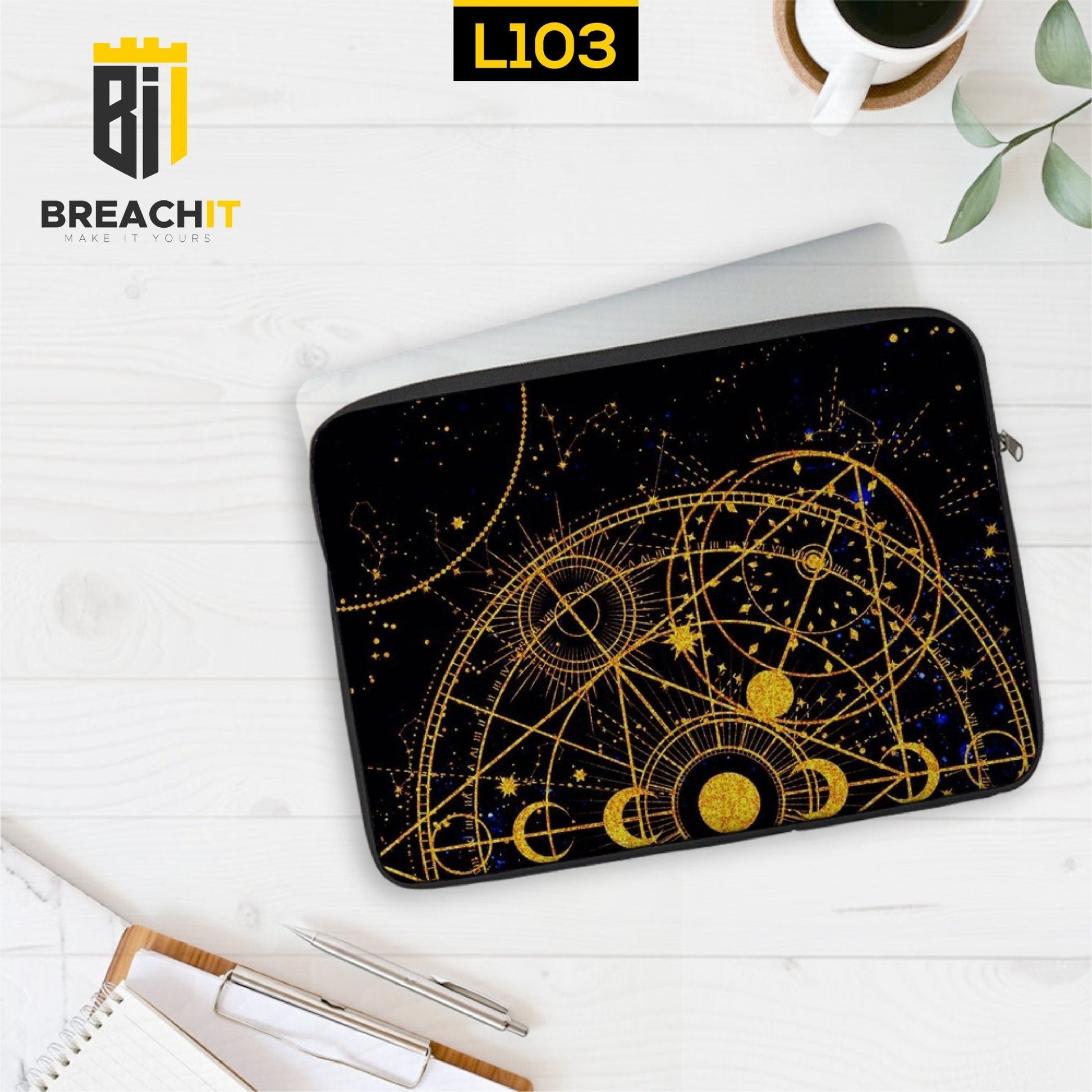 L103 Yellow Abstract Laptop Sleeve - BREACHIT