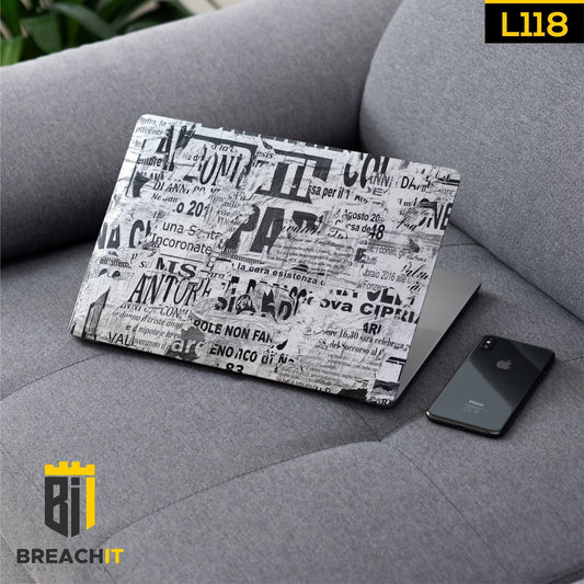 L118 Black & White Newspaper Laptop Skin - BREACHIT