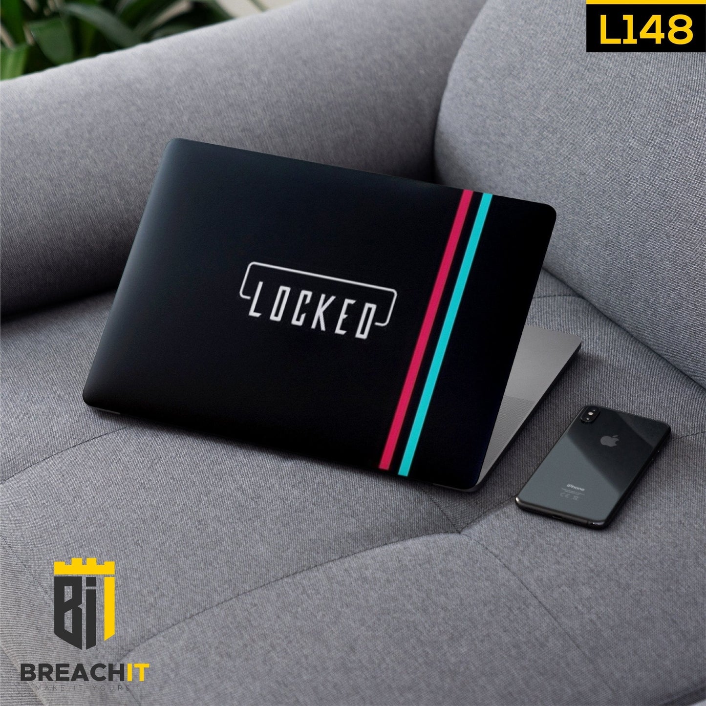L148 Black Locked Laptop Skin - BREACHIT