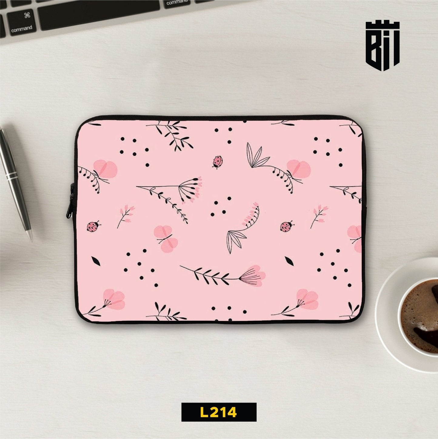 L214 Pink Floral Art Laptop Sleeve - BREACHIT