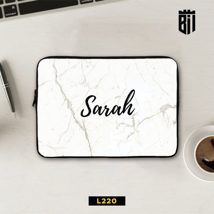 L220 White Marble Name Laptop Sleeve - BREACHIT