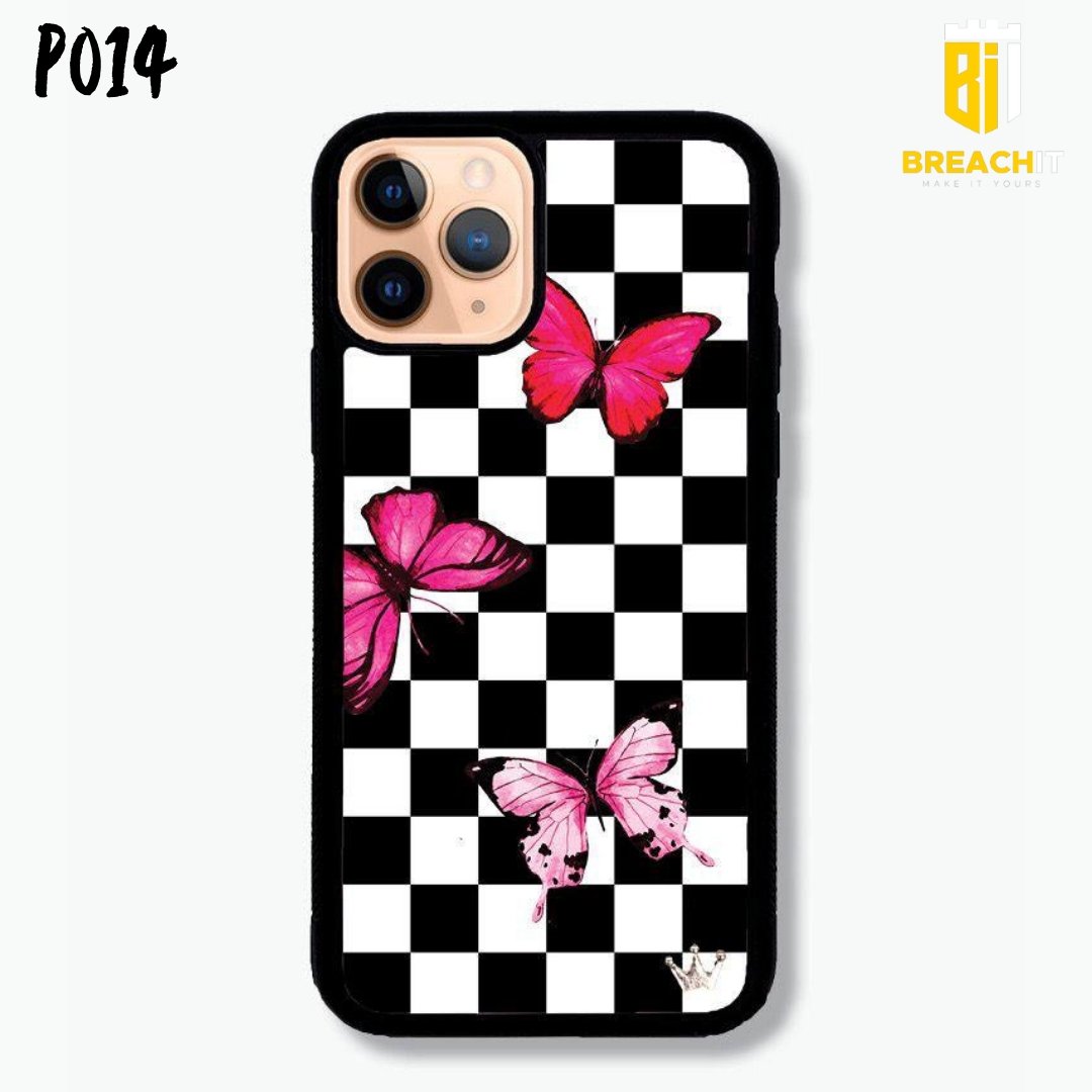 P014 Checkered Butterfly Gloss Plate Mobile Case - BREACHIT