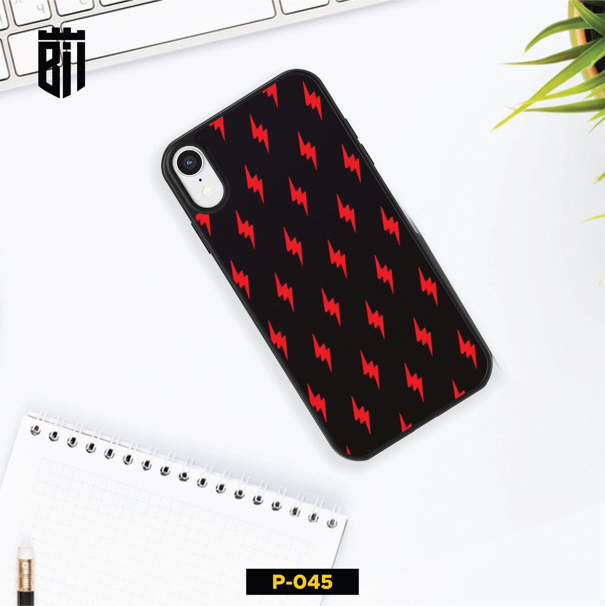 P045 Black and Red Bolt Gloss Plate Mobile Case - BREACHIT
