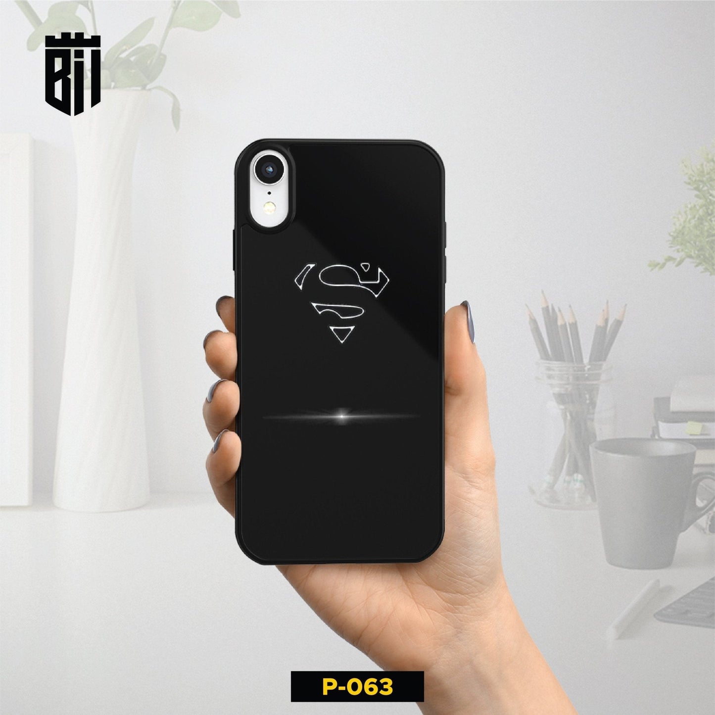 P063 Black Superman Gloss Plate Mobile Case - BREACHIT