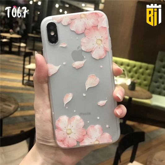 T067 Pink Flowers Transparent Design Mobile Case - BREACHIT