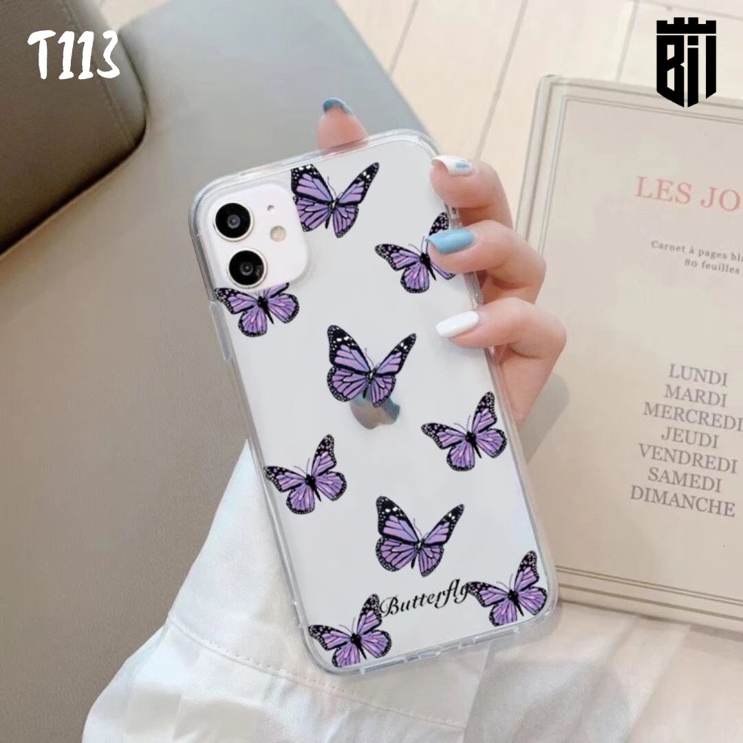 T113 Purple Butterflies Transparent Design Mobile Case - BREACHIT