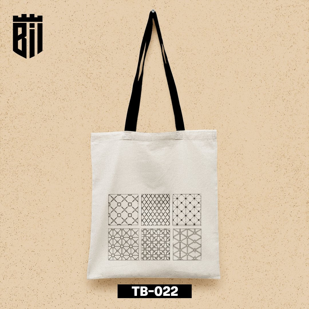 TB022 - White Pattern Tote Bag - BREACHIT