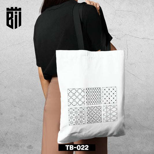 TB022 - White Pattern Tote Bag - BREACHIT