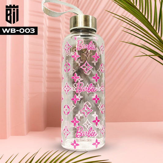 WB-003 - Barbie Printed Glass Water Bottle - BREACHIT
