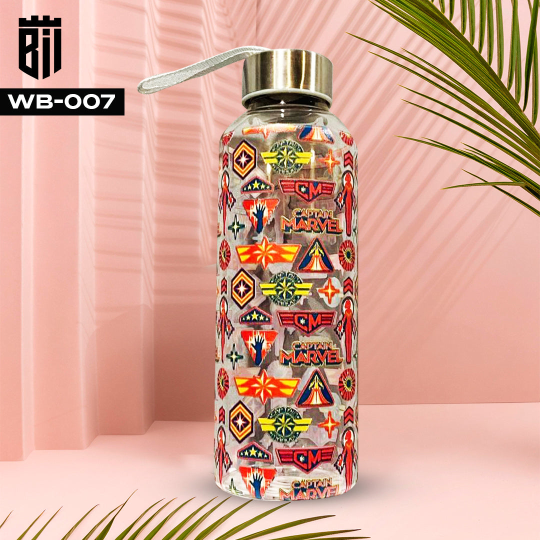 WB-007 - Captain Marvel Printed Glass Water Bottle - BREACHIT